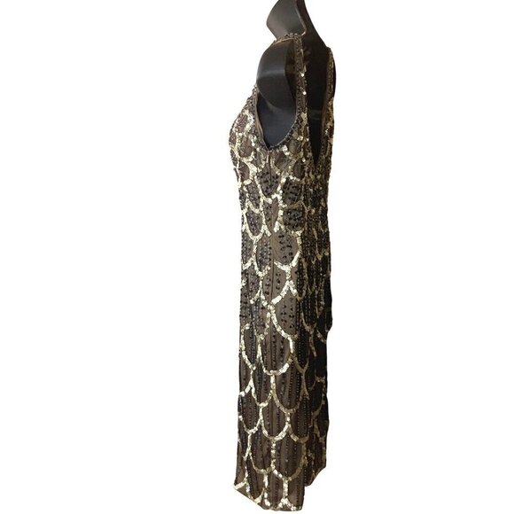 SUE WONG womens fitted sequined dress 34ch 26w 34h 37 long size 4 - Picture 2 of 8